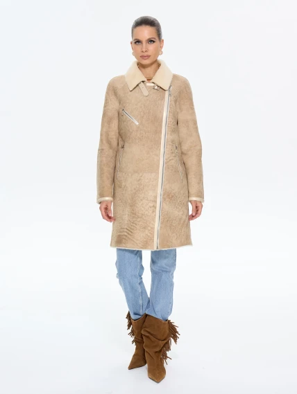 Бежевая женская дубленка косуха 2069, размер 46, артикул 65200-6