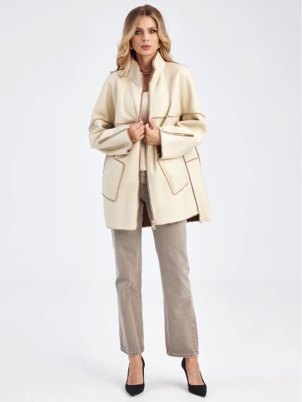 Женская дубленка оверсайз на молнии премиум класса 2036, бежевая, размер 48, артикул 62900-5