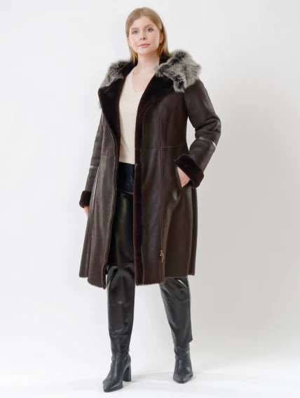 Зимний комплект женский: Дубленка 265 + Брюки 03, коричневый/черный, р. 42, арт. 111196-1