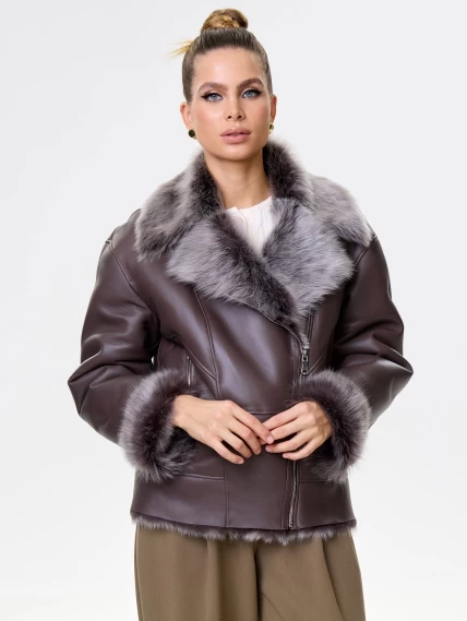 Короткая женская дубленка из тосканы премиум класса 2049, коричневая, размер 44, артикул 64200-5