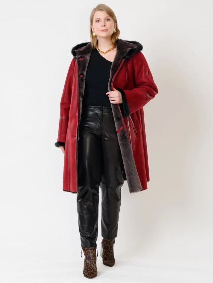 Демисезонный комплект женский: Дубленка 225У + Брюки 03, красный/черный, р. 50, арт. 111210-0