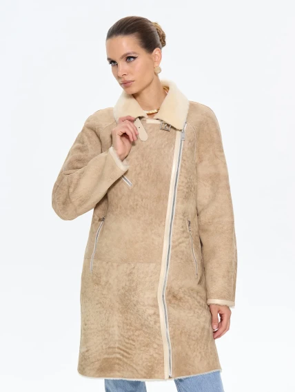 Бежевая женская дубленка косуха 2069, размер 46, артикул 65200-0