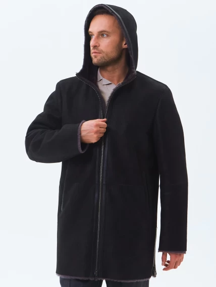 Длинная мужская дубленка из натуральной овчины премиум класса 438, черная, размер 52, артикул 41190-3