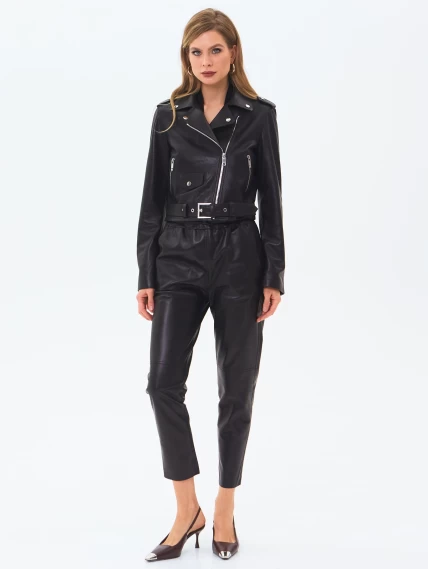 Женская кожаная куртка косуха с поясом премиум класса 3080, черная, размер 42, артикул 24540-6