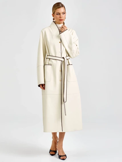 Белый женский кожаный плащ премиум класса 3104, размер 48, артикул 92140-0