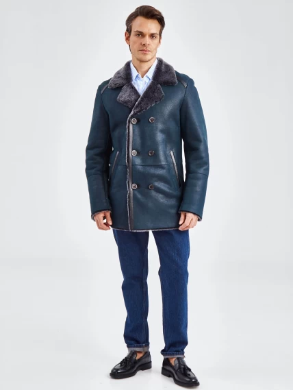 Дубленка двубортная классическая мужская 422, синяя, размер 60, артикул 70490-3