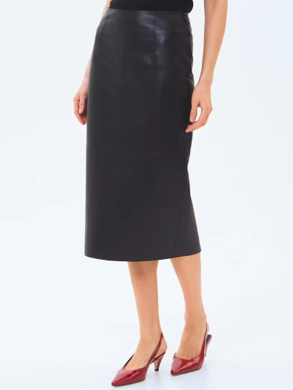 Кожаная юбка-карандаш 18, черная, размер 50, артикул 86000-4