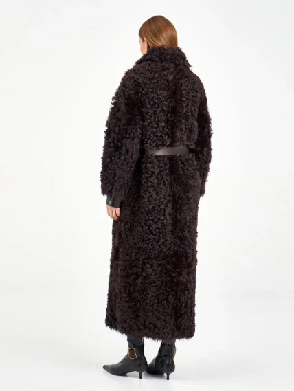 Длинная женская дубленка из тиградо 2082, коричневая, размер 44, артикул 65020-5