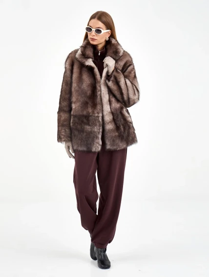 Короткая женская дубленка из тосканы 2072, cерая, размер 42, артикул 64960-7