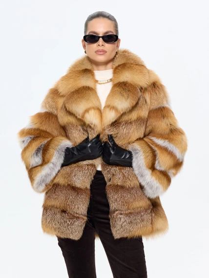 Женская короткая шуба из меха лисы М1010 - 313, рыжая, размер 48, артикул 65280-3