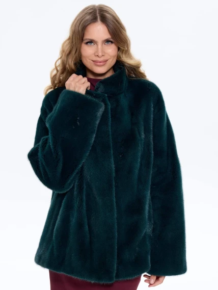 Короткая женская норковая куртка Жанет-2, зеленая, размер 44, артикул 65660-4