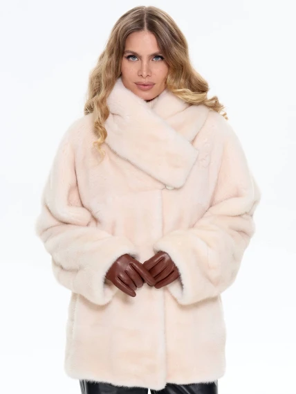 Поперечная женская норковая шуба BRASCHI LS 005, бежевая, размер 40, артикул 34350-0