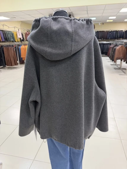 Полупальто кашемировое женское с капюшоном 1132-70, темно-серое, размер 50, артикул 92540-1