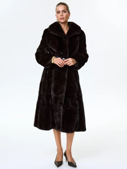 Длинная женская норковая шуба премиум класса Белла(в), черная, размер 52, артикул 34050-4