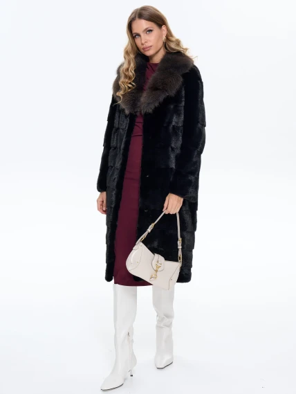 Черная норковая шуба с куницей 2а, размер 44, артикул 65150-1
