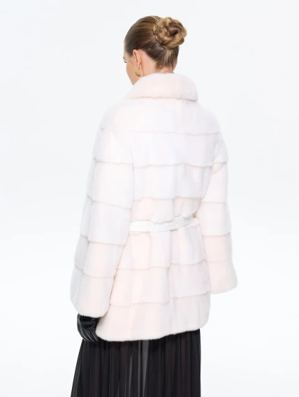 Поперечная женская норковая шуба BRASCHI LE88, белая, размер 42, артикул 34340-4