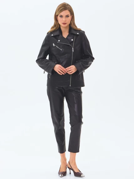 Кожаная женская куртка косуха премиум класса 3079, черная, размер 50, артикул 24650-6