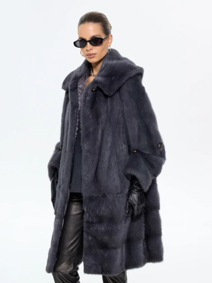 Женская шуба из меха норки с капюшоном М-101-3- 319, графитовая, размер 54, артикул 65380-7