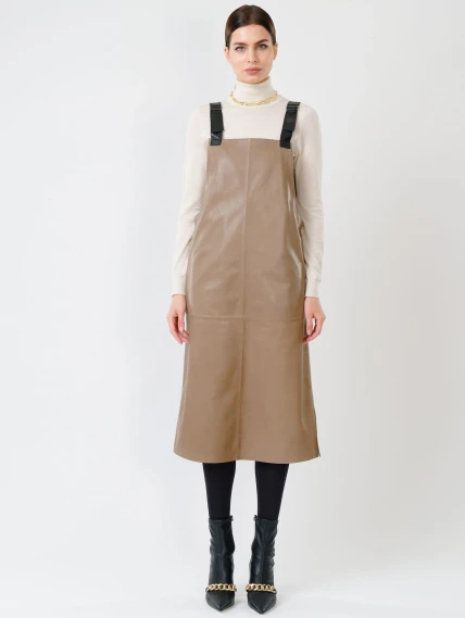 Кожаный сарафан 01, серо-коричневый, размер 44, артикул 85271-4