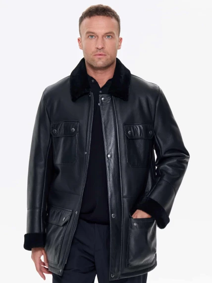 Молодежная мужская дубленка премиум класса 440, черная, размер 48, артикул 41220-4