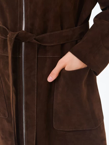 Длинный женский замшевый плащ премиум класса 3082з, коричневый, размер 48, артикул 24670-2