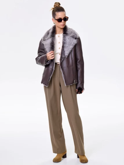 Короткая женская дубленка из тосканы премиум класса 2049, коричневая, размер 44, артикул 64200-6