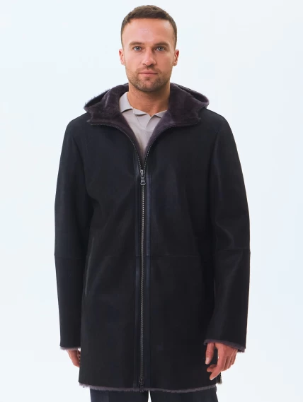 Длинная мужская дубленка из натуральной овчины премиум класса 438, черная, размер 52, артикул 41190-6