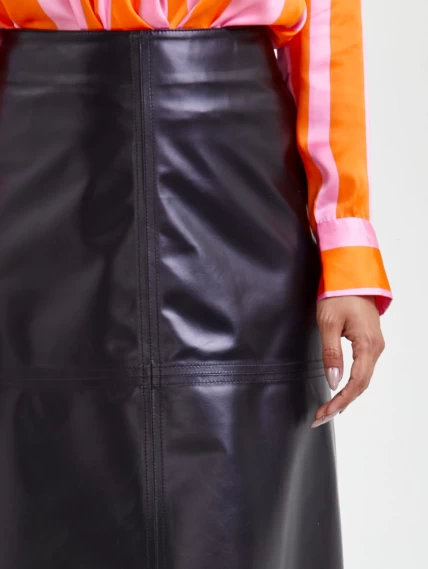 Кожаная юбка миди 09, черная, размер 46, артикул 85560-2