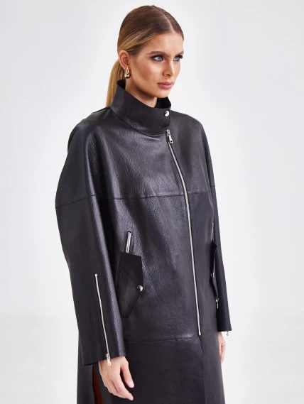 Женский кожаный плащ на молнии премиум класса 3041, черный, размер 48, артикул 91891-5