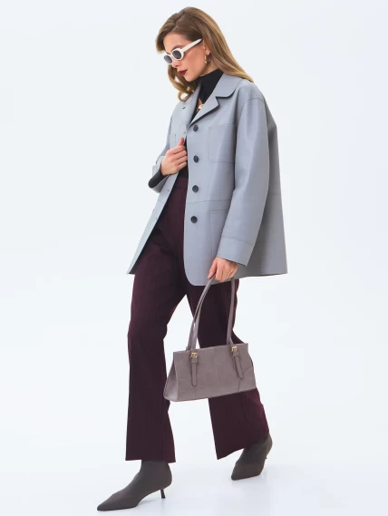 Серый женский кожаный пиджак премиум класса 3092, размер 46, артикул 24590-1