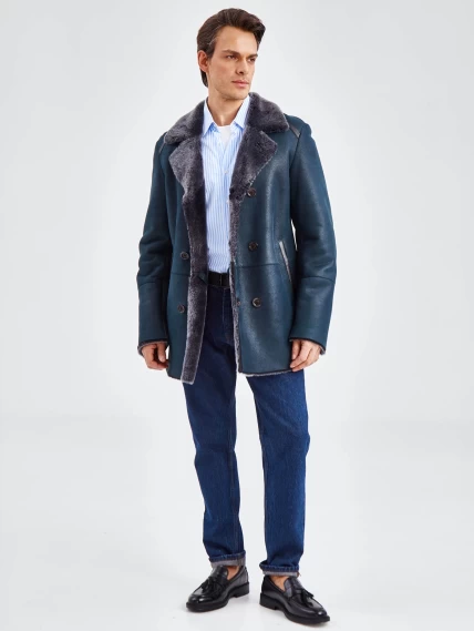 Дубленка двубортная классическая мужская 422, синяя, размер 60, артикул 70490-0