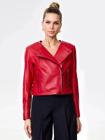 Красная кожаная женская косуха 389, размер 46, артикул 90431-4