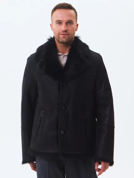 Короткая мужская дубленка из тосканы премиум класса Мишель, черная, размер 52, артикул 70370-2