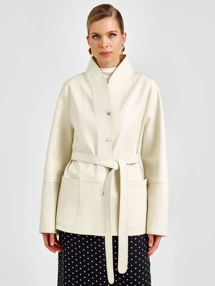 Женская белая кожаная куртка премиум класса 3105, размер 46, артикул 92150-1