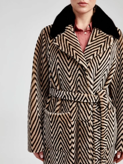 Зимний комплект женский: Дубленка 2003 + Брюки 03, бежевый/оливковый, р. 46, арт. 111306-4