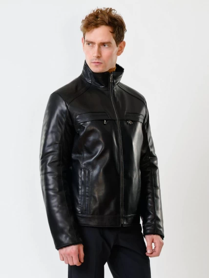 Короткая кожаная дубленка для мужчин 516, черная, размер 52, артикул 40210-1