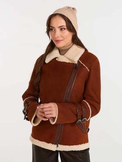 Демисезонный комплект женский: Дубленка 290 + Брюки 05, табачный/черный, р. 44, арт. 111257-2