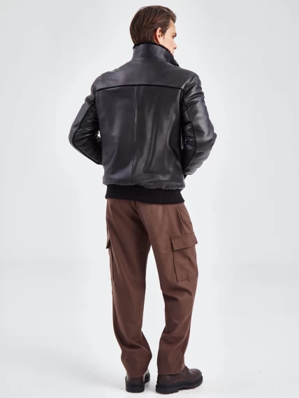 Короткая кожаная мужская дубленка бомбер 515, черная, размер 50, артикул 40261-6