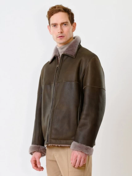 Короткая мужская дубленка 140, оливковая, размер 44, артикул 70230-2