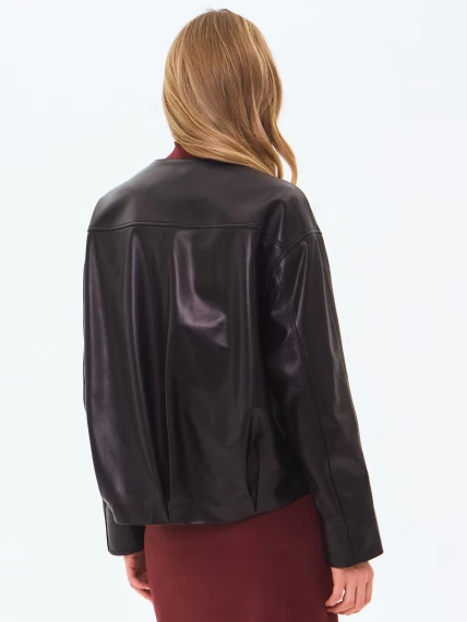Кожаная куртка бомбер премиум класса для женщин 3094, черная, размер 46, артикул 24350-5
