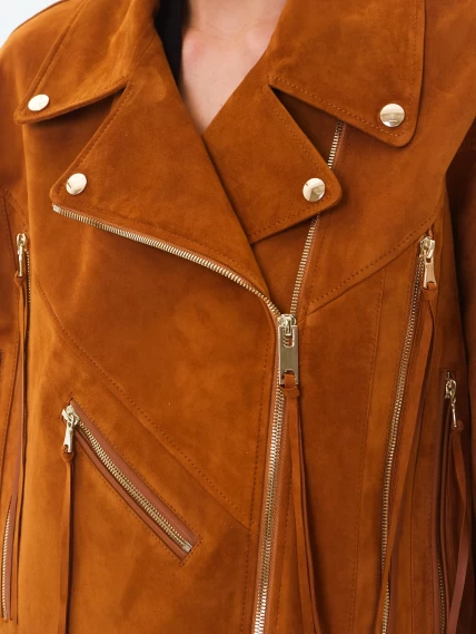 Замшевая короткая куртка косуха для женщин премиум класса 3051з, виски, размер 46, артикул 23410-3