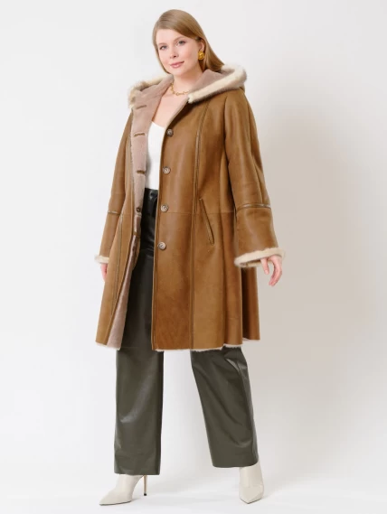 Демисезонный комплект женский: Дубленка 225У + Брюки 06, бежевый/оливковый, р. 50, арт. 111214-6