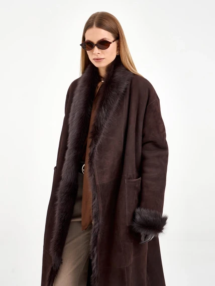 Коричневая женская дубленка из тосканы 2020, коричневая, размер 42, артикул 65090-0