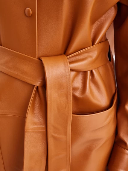 Кожаное женское платье рубашка из натуральной кожи премиум класса 04, виски, размер 48, артикул 23191-2