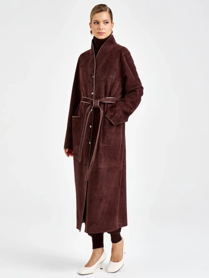 Замшевый женский плащ премиум класса 3104з, коричневый, размер 50, артикул 92310-5