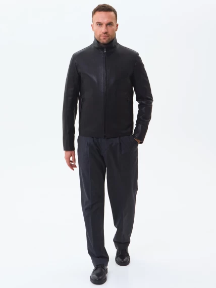 Короткая мужская кожаная куртка 2010-9, черная, размер 46, артикул 29250-7