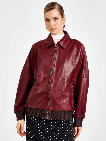 Женская бордовая кожаная куртка бомбер премиум класса 3106, размер 44, артикул 92170-1
