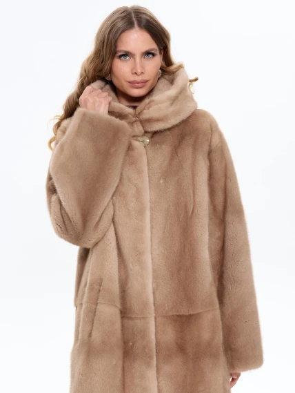 Длинная норковая женская шуба с капюшоном Жанет, пастельная, размер 52, артикул 65170-0
