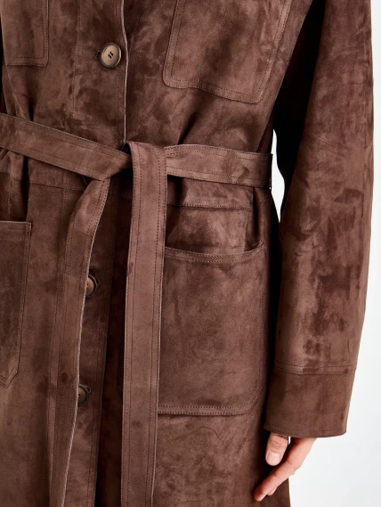 Женский замшевый плащ премиум класса 3112з, коричневый, размер 46, артикул 92370-3