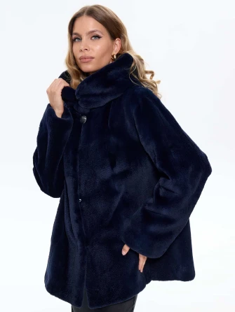 Синяя женская норковая шуба с капюшоном Жанет-0